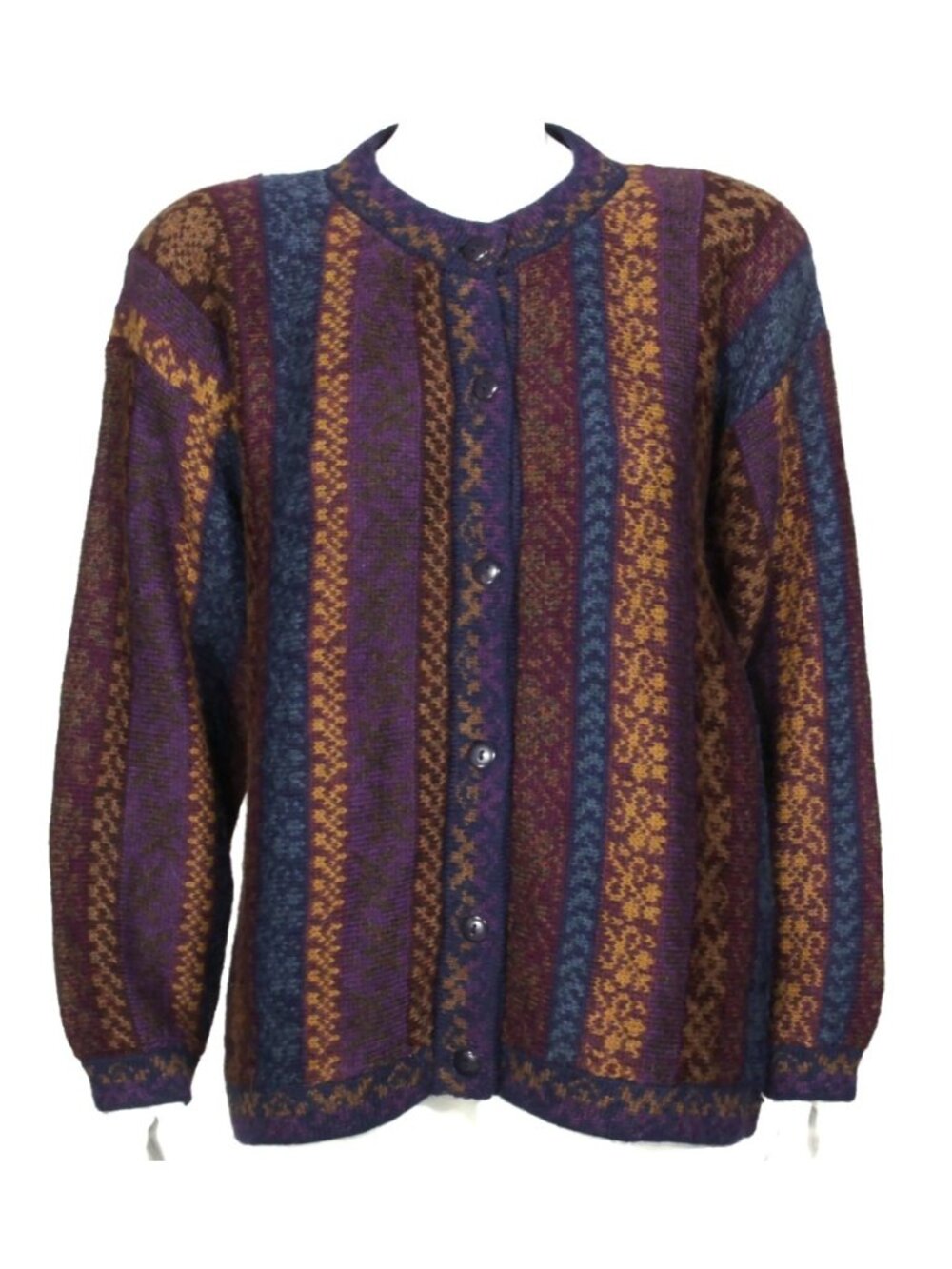Vtg AY 100% Alpaca Faire Isle Peruvian Cardigan Button Sweater Womens sz M /714